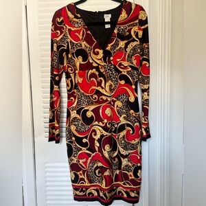 Cache Red and Gold Swirl Mini Dress